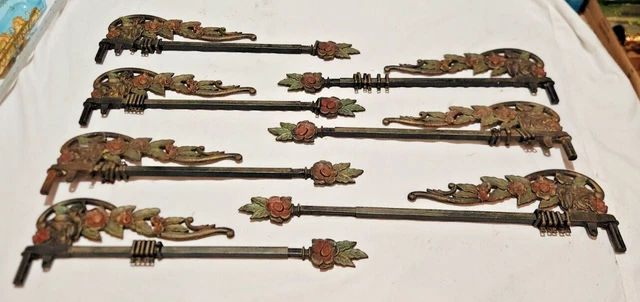 Victorian Swing Arm Extending Curtain Rod Set of 8 Floral Polychrome