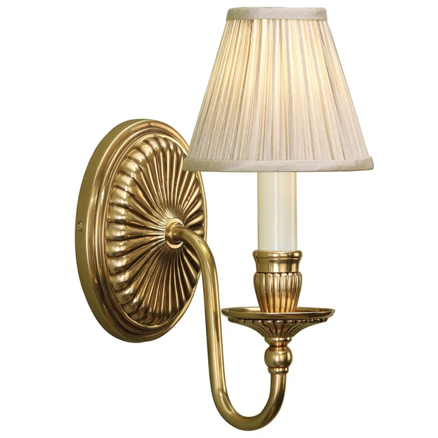 Luxus georgianischer einzelner gebogener Arm Wandleuchte massiv Messing & beige Organza Schirm