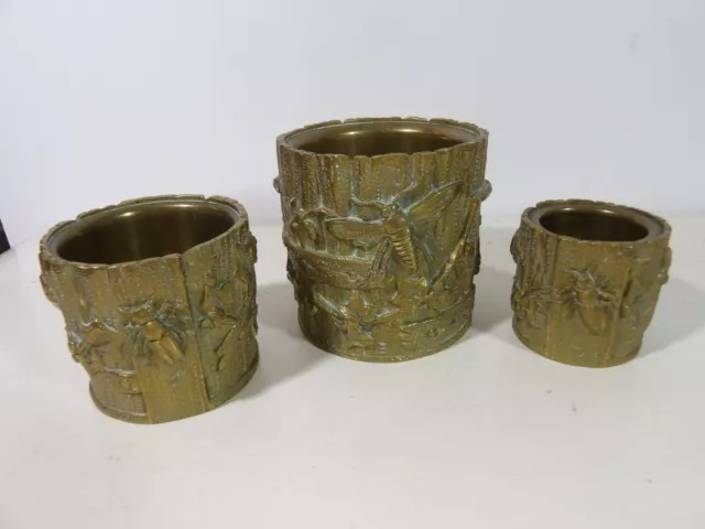 Serie de trois pots decor insectes scarabée art nouveau bronze fin XIX dèbut XXe