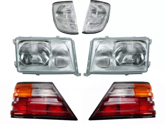 Complete set headlights with LWR, white indicators, taillights - Mercedes W124 93-96