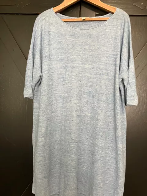 Euc Eileen Fisher Blue Linen Knit Oversize Boxy Top Tunic  Xl