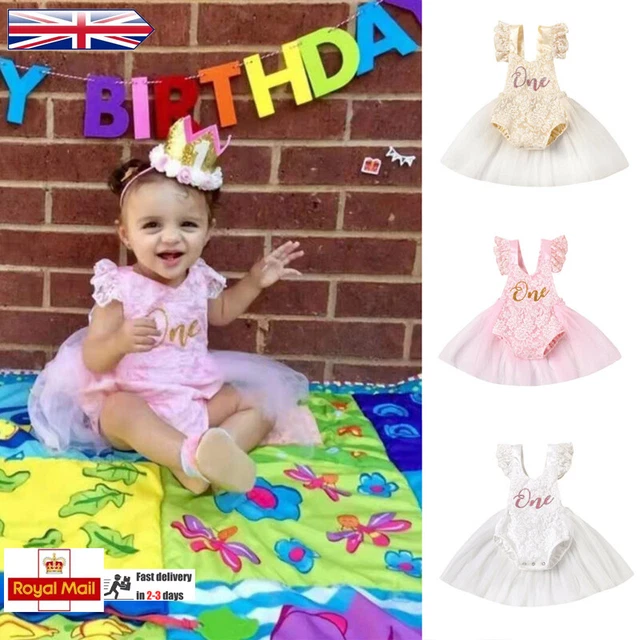 Baby Girl 1st Birthday Party Tutu Bodysuit Dress Bow Skirts Princess Clothes