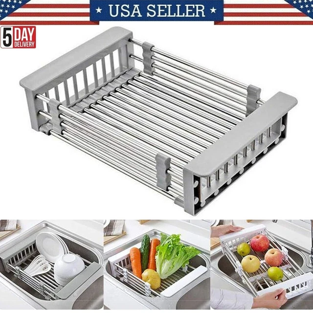 Adjustable Stainless Steel Kitchen Dish Drying Sink Rack Drain Strainer Basket