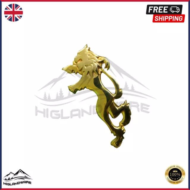 HW Rampant Kilt Pin Highland Scottish Lion Gold Plated/Lion Rampant Kilt Pin 4"