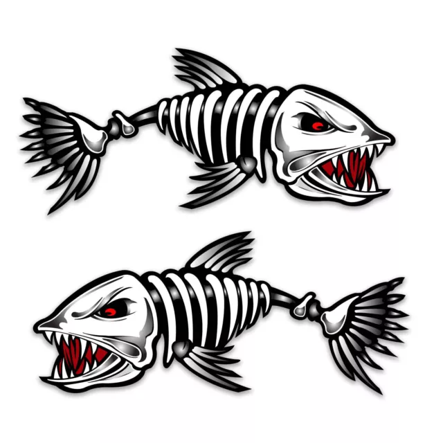 Skeleton Fish Boat Decal, Mirrored Pair, vinyl adhesive sticker 15cm