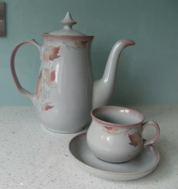 Denby Twilight Stoneware Coffee Pot Or Large Teapot & Cup / Saucer Good Cond.