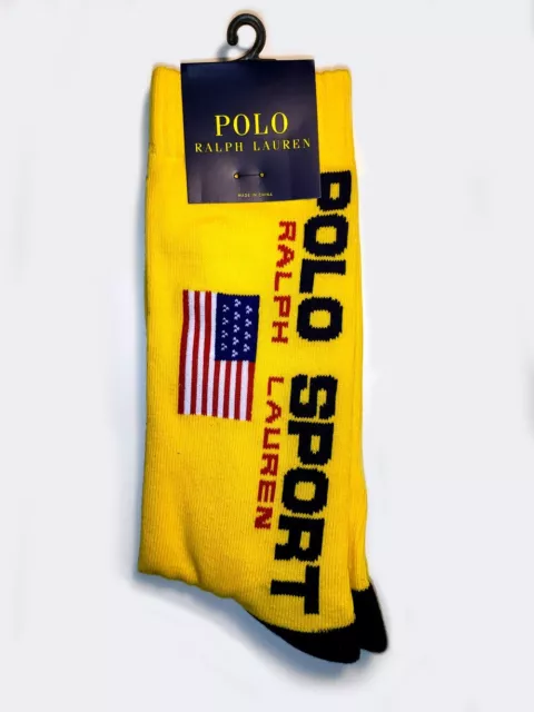 Polo Sport Men's Crew Socks - Ralph Lauren - American USA Flag Yellow - NWT
