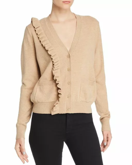 Sandro Cashmere Wool Womens Beige Frill Ruffle Knitted Cardigan size 2 UK 10