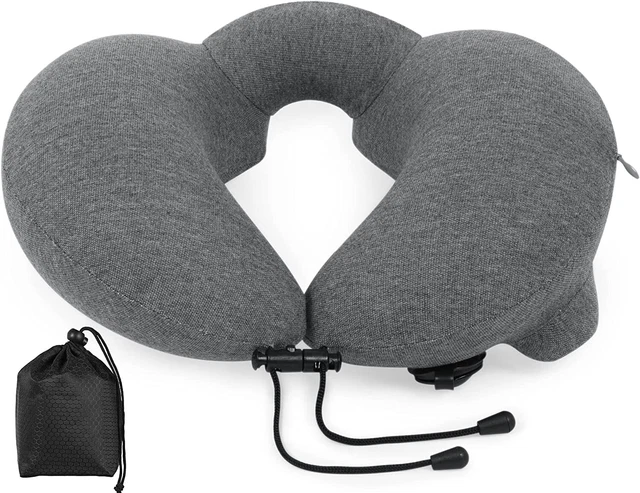 Inflatable Travel Neck Pillow for Sleeping in Airplane, Car. Self Pump Included