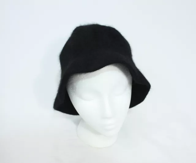 Vintage BETMAR New York Women Bucket Hat Soft Winter Black Angora Wool Blend