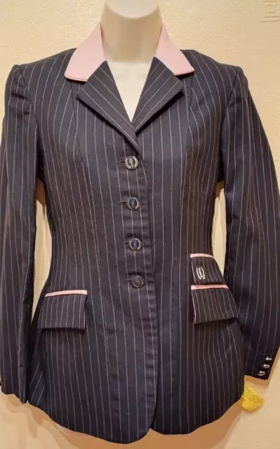 34" -  Navy Equiport Pin Stripe Wool Show Horse Riding Double Vent Jacket