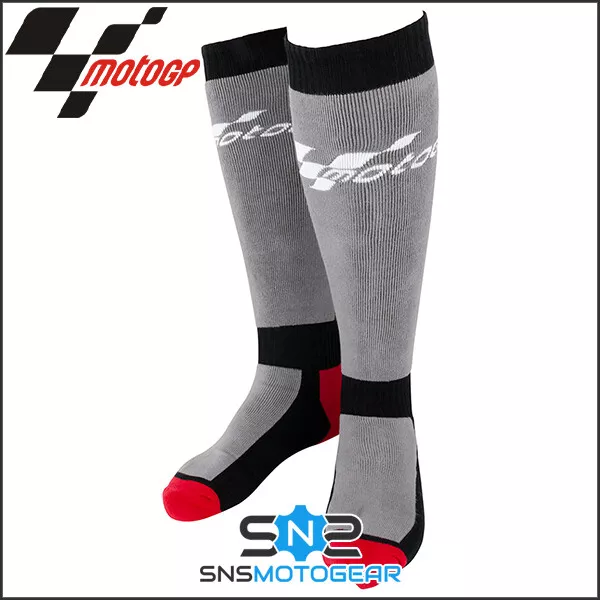 Official MotoGP Adult Knee Length Motorcycle Motorbike Race Socks - Grey/Red