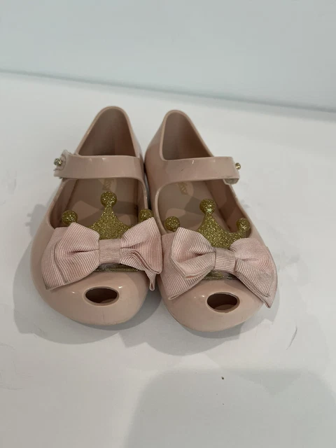 Mini Melissa Kids Crown Princess Bow B Pink Water Resistant Mary Jane Flats
