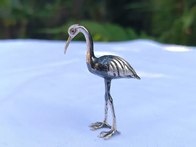 Miniatur Reiher Silber 925 Vogel Vitrinenobjekt Italien 5 cm gr. Kranich gepunzt