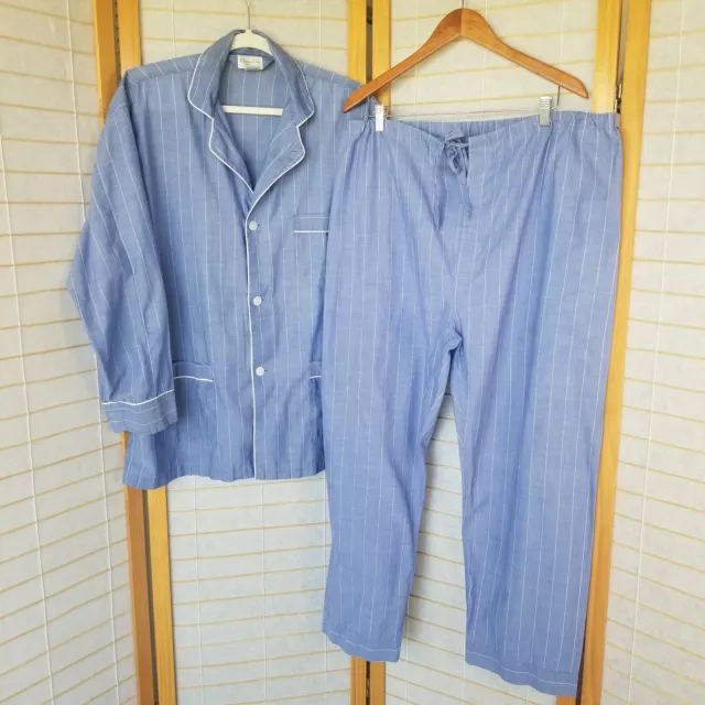 CHRISTIAN DIOR MEN'S Pajamas Blue Stripe Cotton Blend Long Sleeve Pants ...