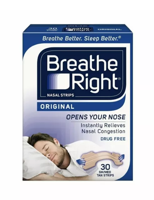 Breathe Right Nasal Strips Original Small Medium Tan Strips 30 Count Pack of 2