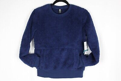 Athleta Girl So Snug Sherpa Crewneck Sweatshirt W/ Pockets Navy Blue 599460