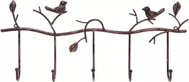 Tree Branch & Birds Wall Mounted Metal 5 Coat Hook Towel Hanger Storage Rack