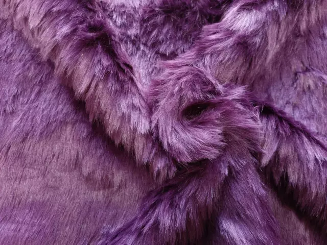 LUXURY Long Pile Faux Fur Fabric Material PLUM