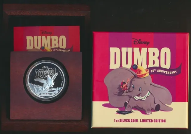 Niue: 2016 $2 1oz Silver Proof Disney 75th Anniversary of Dumbo