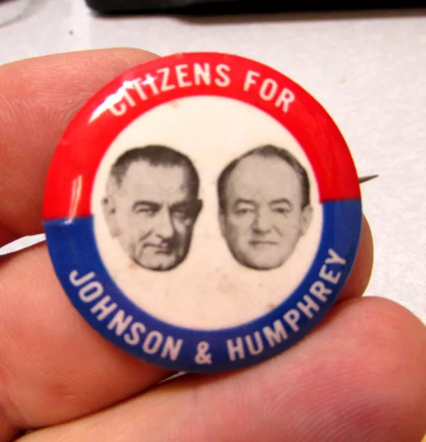 vintage 1964 LBJ Lyndon B Johnson & Humphrey Campaign Button, political pin