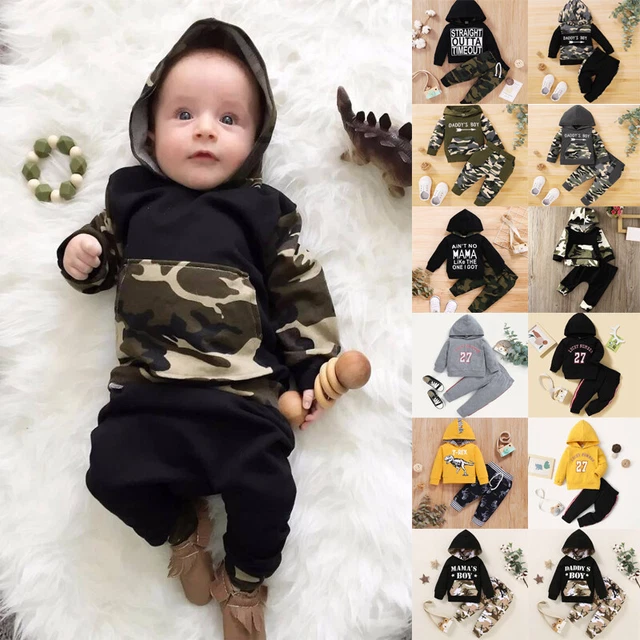 Kids Baby Boys Outfits Camo Hooded Tops Pants Tracksuit Set Toddlers Clothes