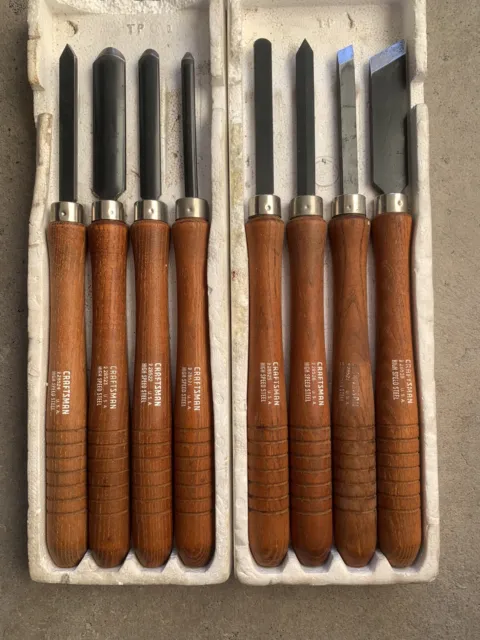 Set 8 CRAFTSMAN Wood Handle Turning Chisels Lathe 15"  High Speed