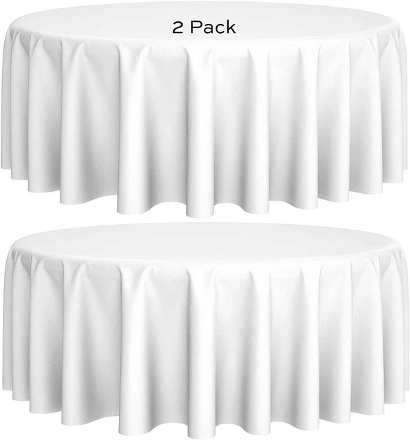 [2 Pack] White round Tablecloths 90 Inch [Perfect Size for 30-60 Inch Tables] Pr