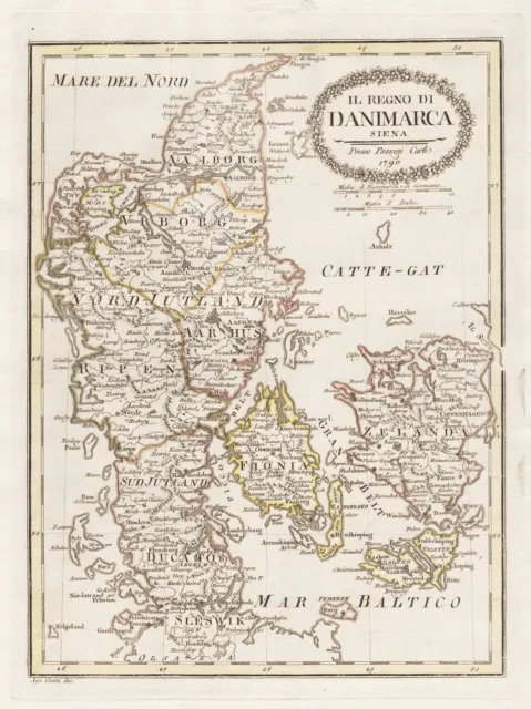 Danmark Danimarca Carte Mappa Borghi Engraving 1790