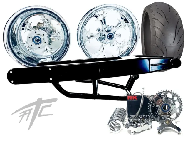 240 Fat Tire Kit Chrome Street Fighter Wheels Black Arm 08-20 Suzuki Gsxr600750