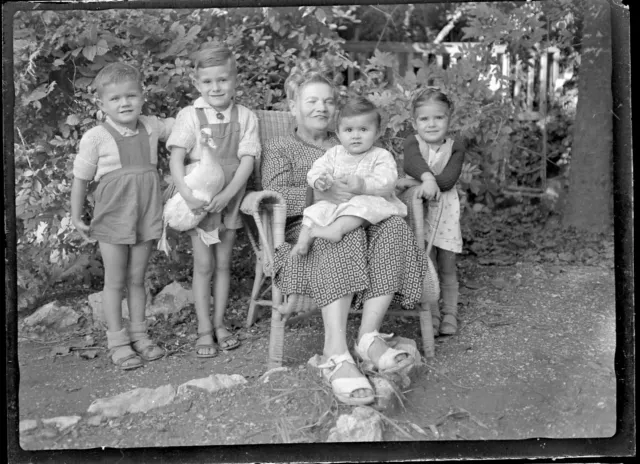 Ancien négatif photo verre plaque portrait famille enfants canard Toulon