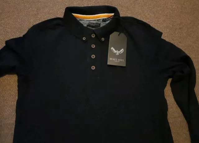 Brave Soul London Mens Classic Cotton Navy Polo Shirt *New With Tags* - Small