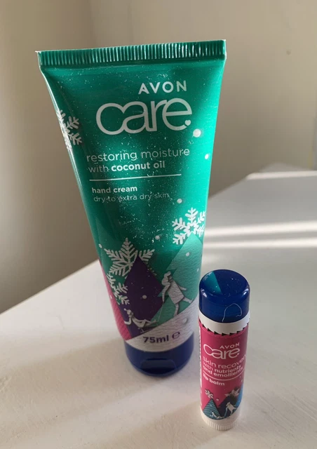 Avon per ripristinare l'umidità con olio di cocco crema mani 75 ml e balsamo per labbra