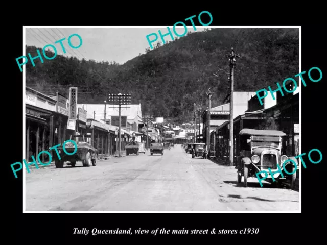 OLD POSTCARD SIZE PHOTO OF TULLY QUEENSLAND THE MAIN ST & STORES c1930