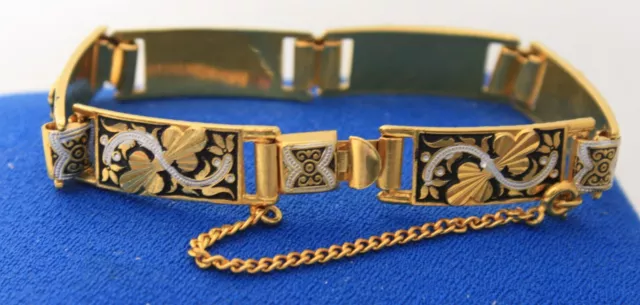 Vintage DAMASCENE Panel Bracelet - Safety Chain