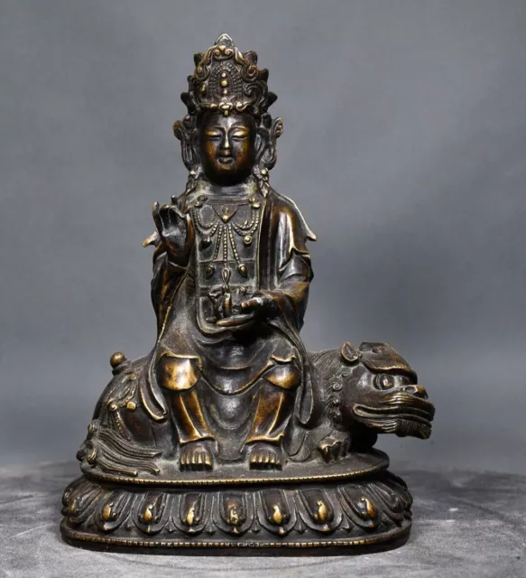 8.7" China old Tibet Tibetan Buddhism temple Bronze Bodhisattva Manjusri statue