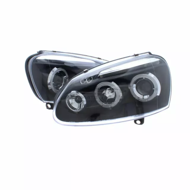 VW Golf Mk5 Headlights Twin Angel Eyes Black Projector Upgrade LED DRL Black