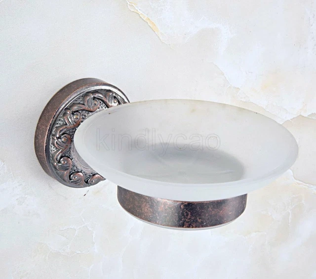 Antique Copper Wall Mounted Glass Soap Dish Holder Bathroom Accessories