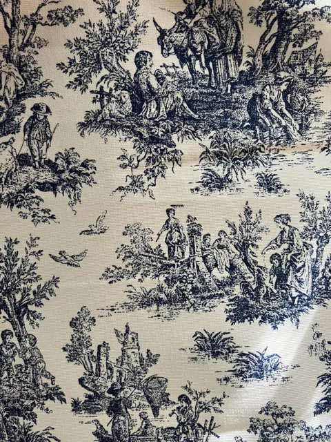 Toile Fabric Blue & White Duck Cotton French Country Scenes - 60” Wide / 4 Yds