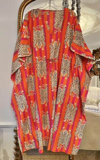 Jokhang Tiger Handmade Kaftan-Swim Cover-Up-Loungewear-Dress-Cotton-Sz L-3XL