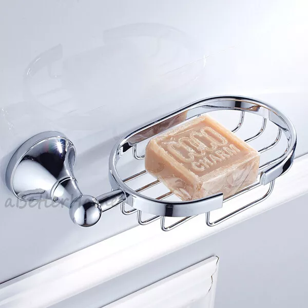 Chrome Brass Wall Mounted Bathroom Shower Soap Dish Holder Storage Basket Shelf