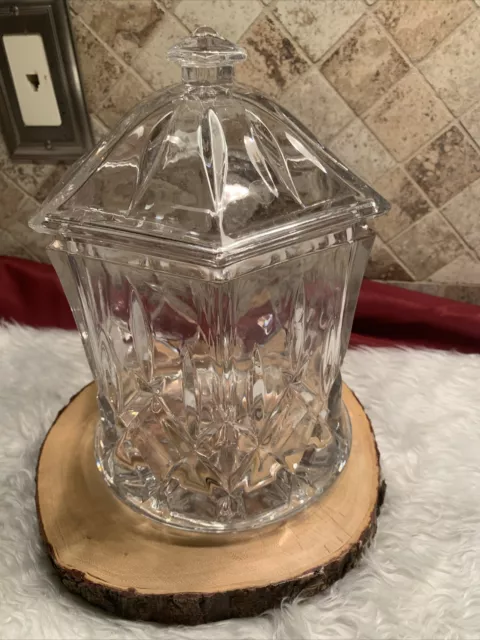 Gorham Crystal 6-Sided Canister Lidded Jar Lady Anne Clear Cookie Biscuit 9"