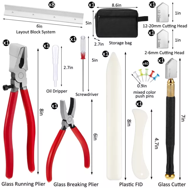 58 Pcs Stained Glass Supplies Glass Cutter Kit Including 8 Pcs Layout Block S... 2