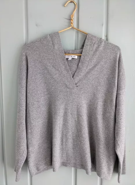 Elizabeth and James Womens Large Sweater Crop Heathered Gray Hooded V-neck Knit