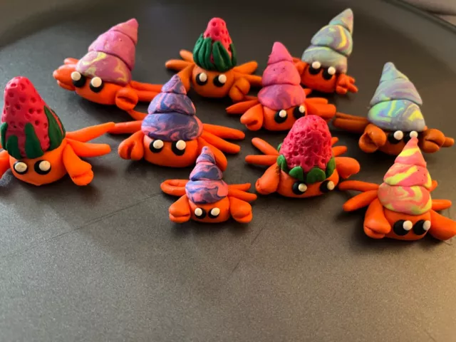 Misfit Hermit Crabs Polymer Clay Figurine Desk Pet Office Collectible Handmade