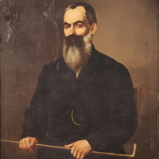 Retrato oleo sobre lienzo marco dorado 800 pintura antigua hombre cuadro