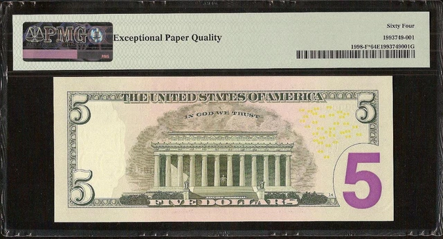2017A $5 BILL LOW NUMBER 8401 STAR NOTE FRN Fr 1998-F* PMG 64 EPQ 3