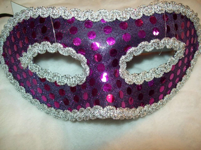 Womens Teens Masquerade Ball Mask Purple Silver Sequins Glitter Costume Party