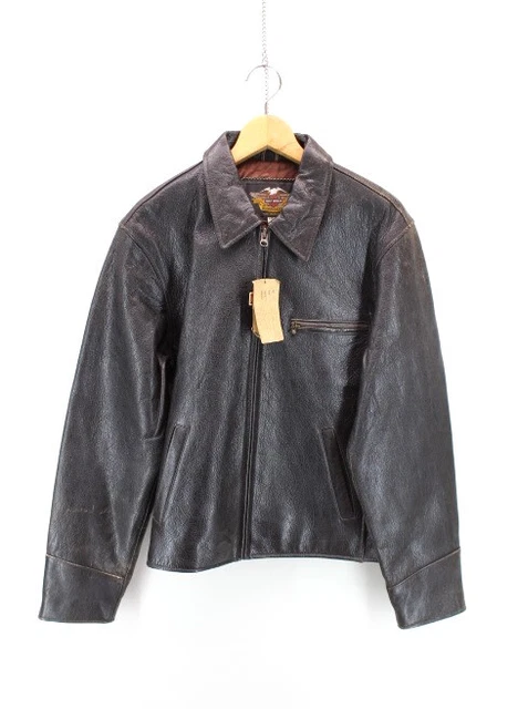 Harley Davidson Chaqueta de Cuero con Individual Riders Tag Hombre Oscuro Marrón