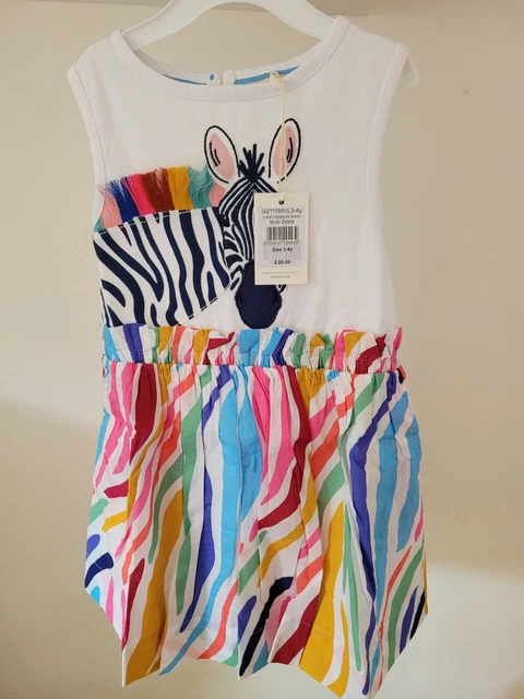 Abito estivo Mini Boden invecchiato 3-4 zebre a righe nuovo con etichette